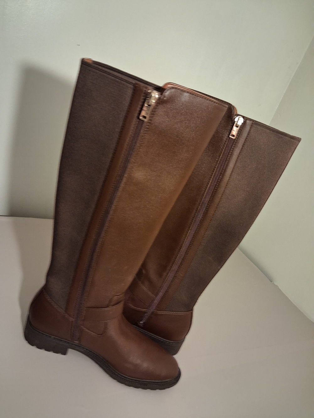 Coach Two-Tone Brown Over-the-Knee Logo Boots - Picture 5 of 5